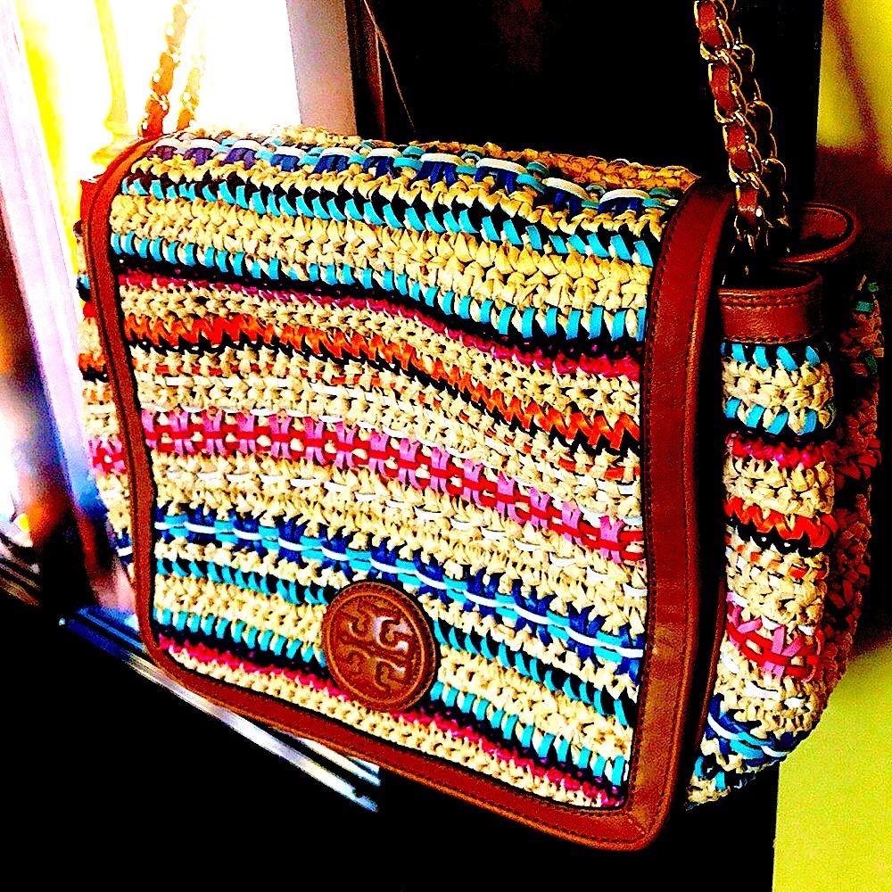 Tory Burch raffia bag w/zip card wristlet& duster!